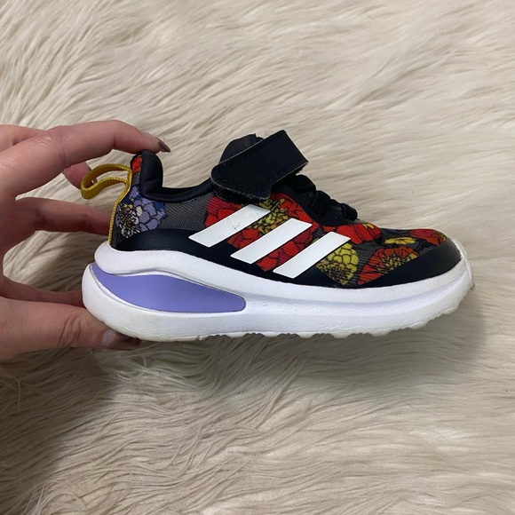 Adidas Infant Girl Baby Black Floral FortaRun Velcro Strap Running Shoes Sneaker - Picture 6 of 10